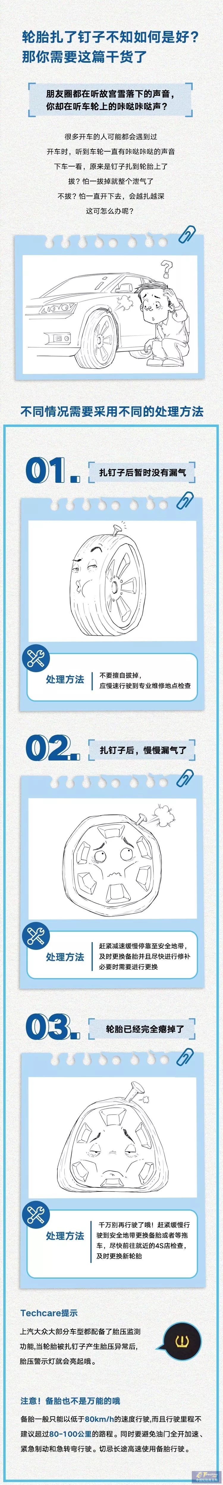 輪胎上扎了釘子，千萬別自己拔！