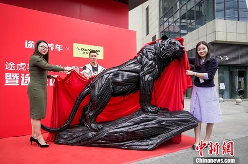 身長(zhǎng)2.6米的“輪胎虎”威風(fēng)凜凜 吸引了不少市民駐足觀看